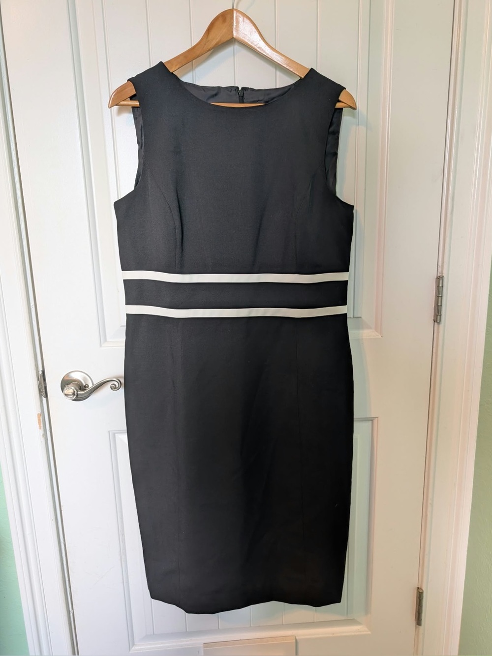 Black Label Evan Picone Black Sheath Dress with White Waist Bands